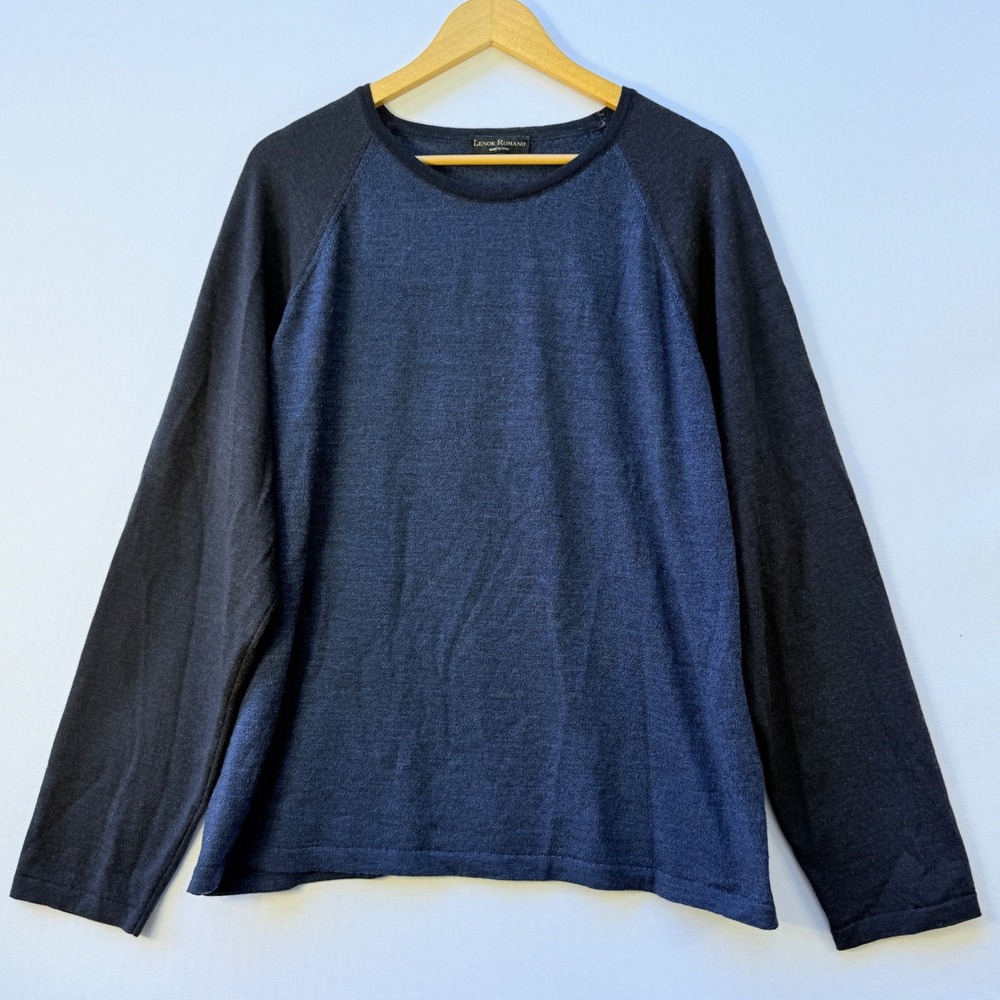 Lenor Romano Italy Mens XXL Sweater Blue Black Long Raglan Soft Comfy Luxe Cabin